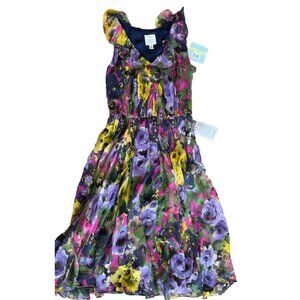 Suzi Chin for Maggy Boutique Pleated Chiffon Dress 4 Flutter Sleeve NWT